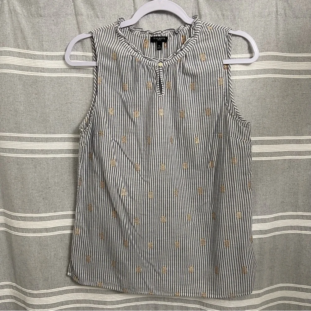 TALBOTS / Blue & White Striped Sleeveless Popover Blouse Size MP